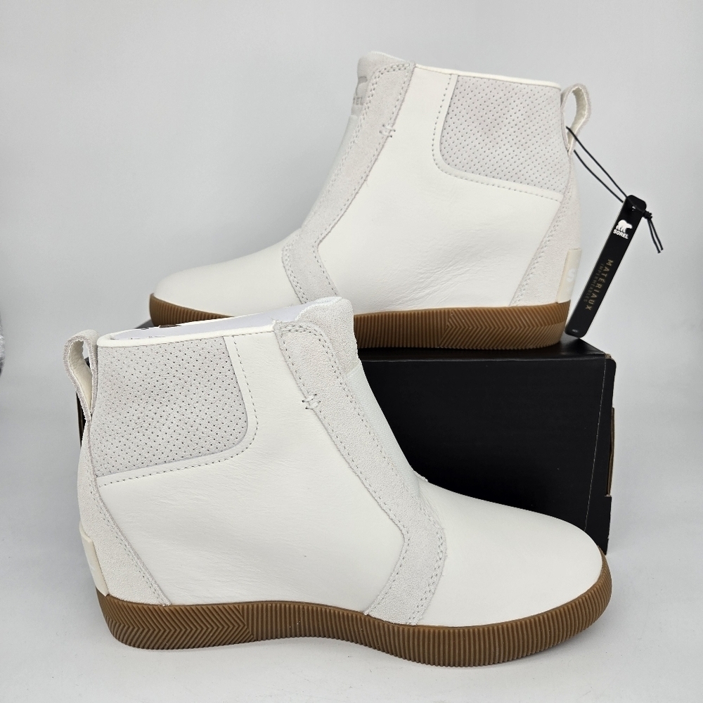 New Sorel Out N About Pull On Wedge Booties Leather Boots Women's Size 8 - Picture 6 of 8